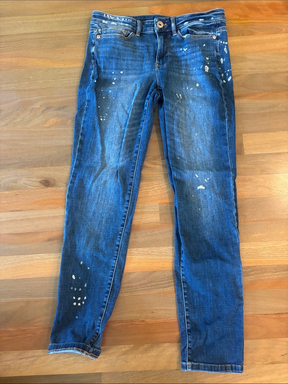 Dark Blue Paint-Splatter Slim Jeans